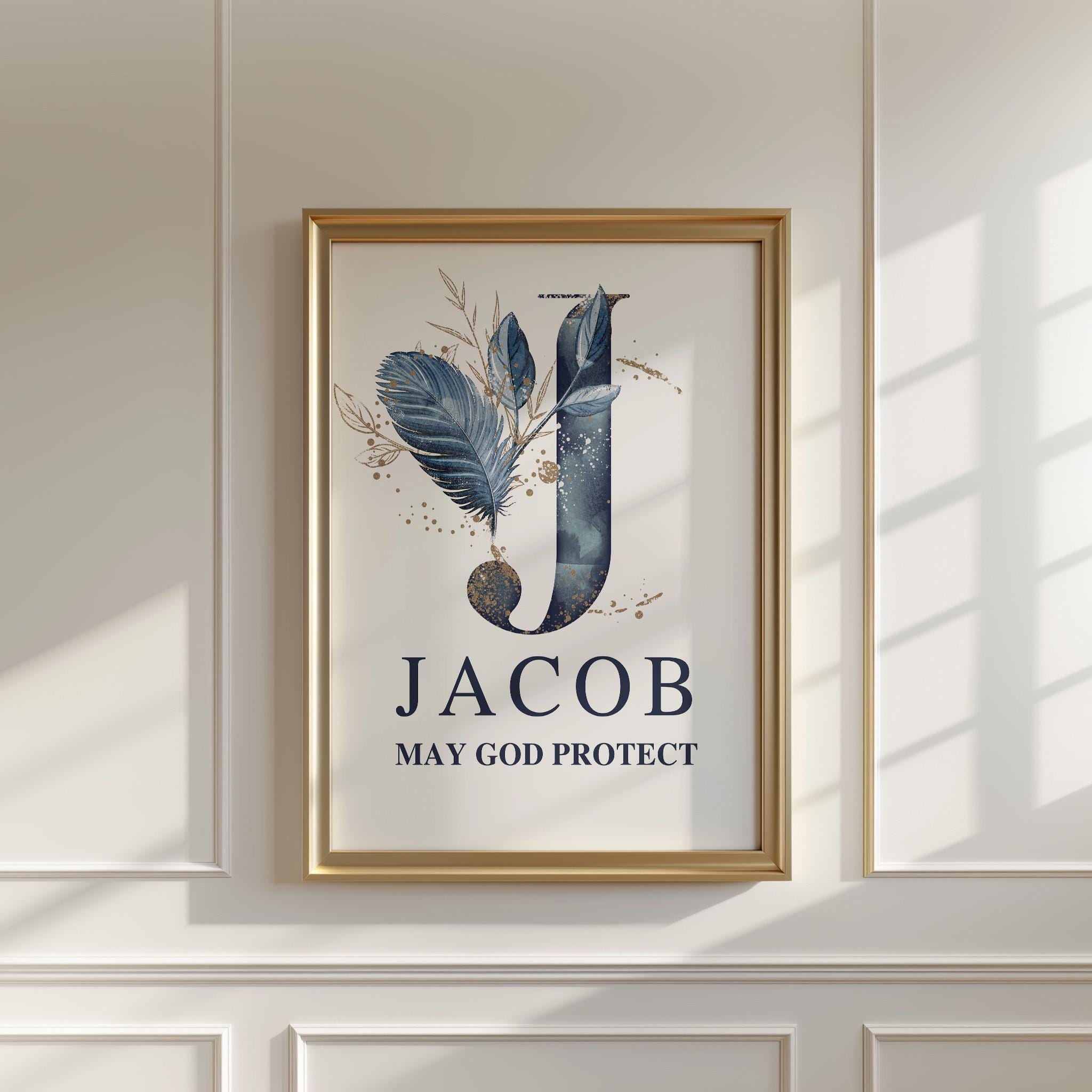 アート・デザイン・音楽 God form i Norge. Jacob prisens vinnere Personalized Jacob Name Print: Navy Floral Monogram, Christian