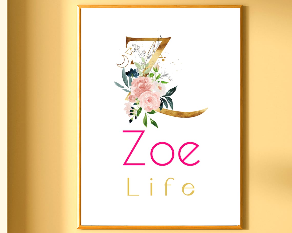 Zoe Name Meaning Wall Art Baby Names Nursery Sign Girl's Etsy