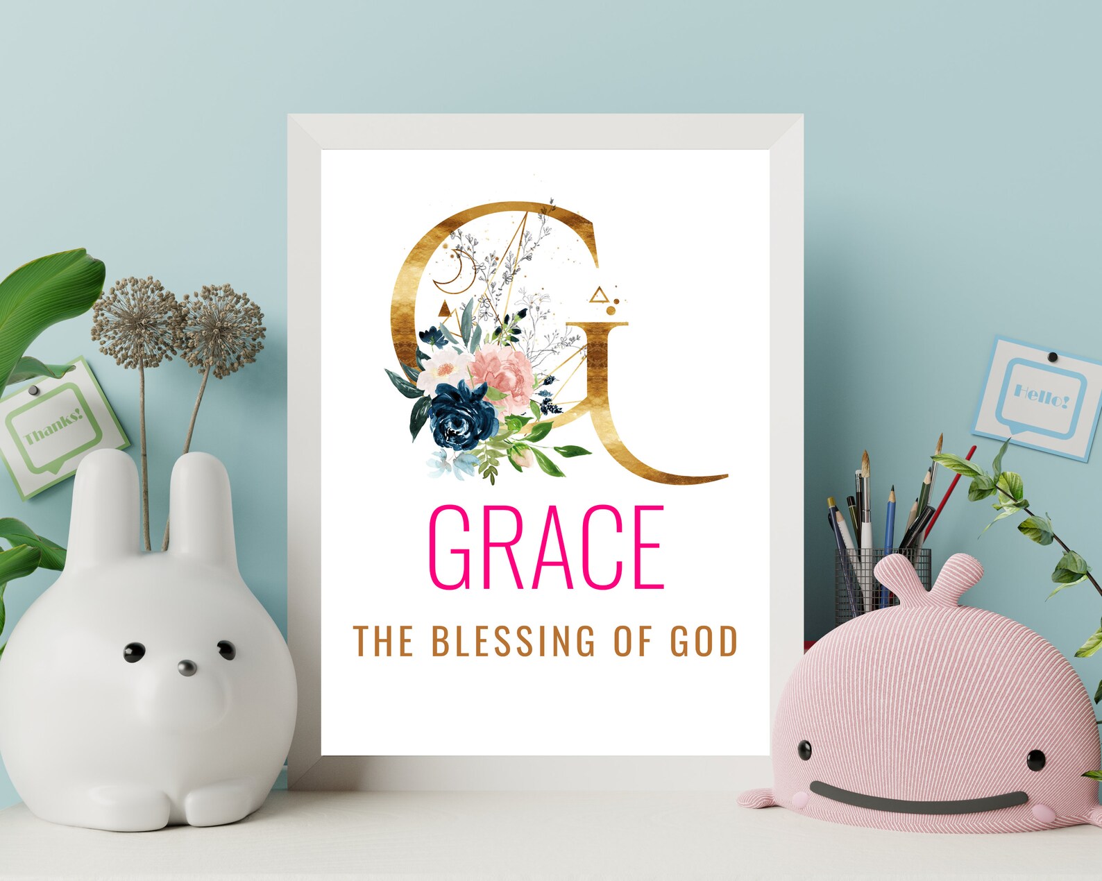 Grace Name Meaning Wall Art Printable Baptism Gift Nursery Etsy.de