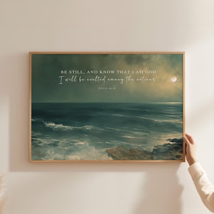Be Still and Know That I AM God Wall Art, Psalm 46:10 Landscape Bible Verse Print, Christian Ocean Scripture Decor, Digital Download