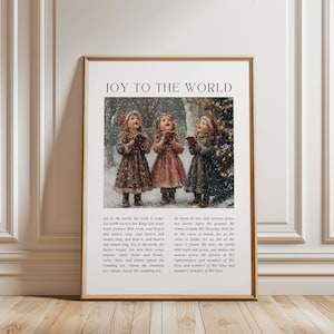 Vintage Christmas Carol Print: Joy to the World Hymn, Carolers in Snow (Digital Download)