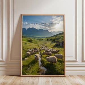 Psalm 23:1 The Lord Is My Shepherd Wall Art | Bible Verse Printable | Green Pasture Christian Decor | Digital Scripture Download