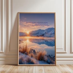 Isaiah 55:12 Scripture Wall Art, Mountain Landscape Bible Verse Print, Christian Nature Decor, Inspirational Home Poster Gift, Nature Print