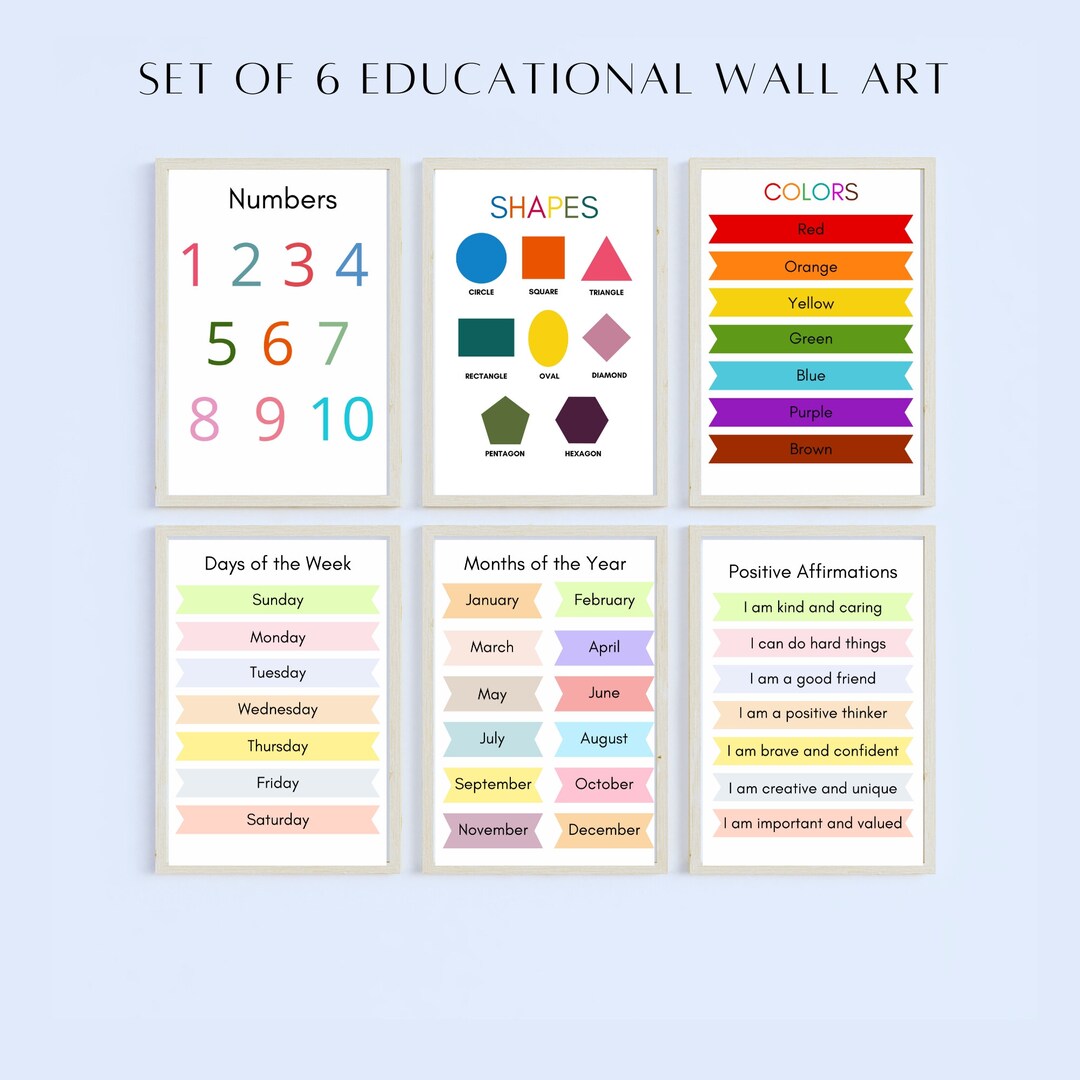 Set of 6 Educational Posters for Playroom or Home School Etsy