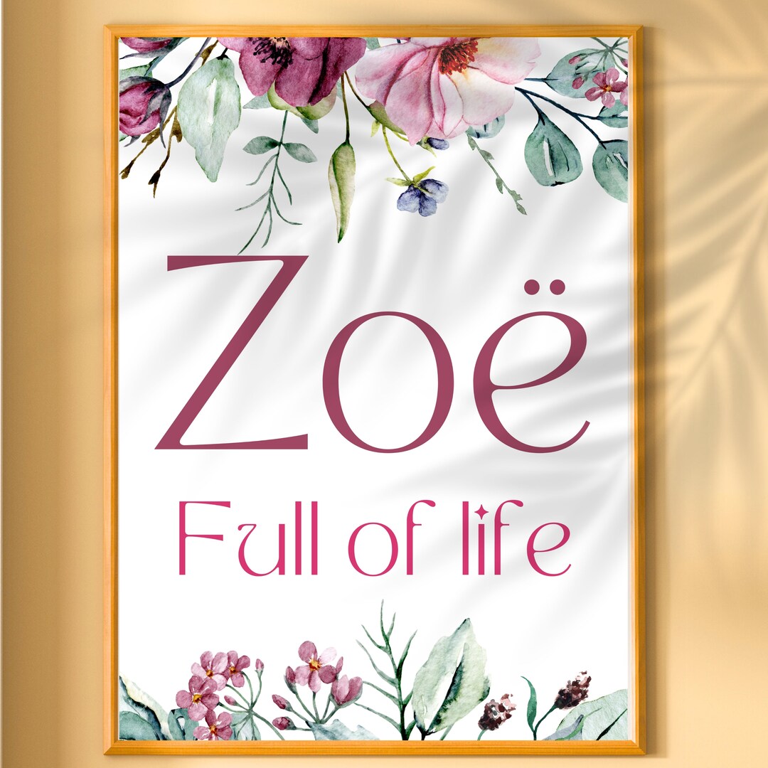CUSTOMIZABLE Zoe Girls Name Meaning Wall Art Printable Zoe Name Wall