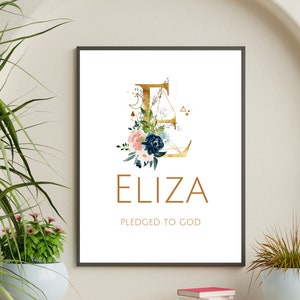 Eliza Nursery Name Sign Floral Watercolor Nursery Wall Art Girl Nursery Decor Elegant Kids Room Decor Watercolor Letter Wall Art Decor Gifts image 4