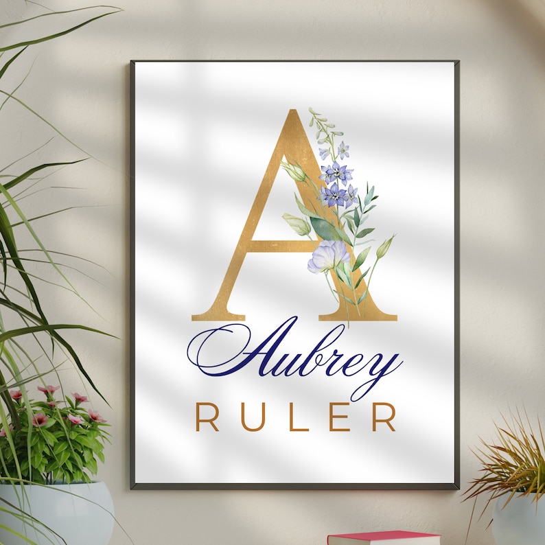Aubrey Baby Name Meaning Wall Art, Customised Baby Girl Name Print