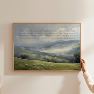 Psalm 23 KJV Scripture Print: Christian Pastoral Landscape (Digital Download)