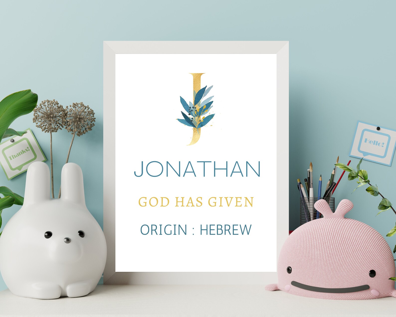 Jonathan Name Meaning Wall Art Printable In Hebrew Etsy