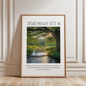 Jeremiah 17:7-8 Scripture Wall Art, Christian Bible Verse Print, Tree by the Water Landscape, Inspirational Faith Decor, Digital Download