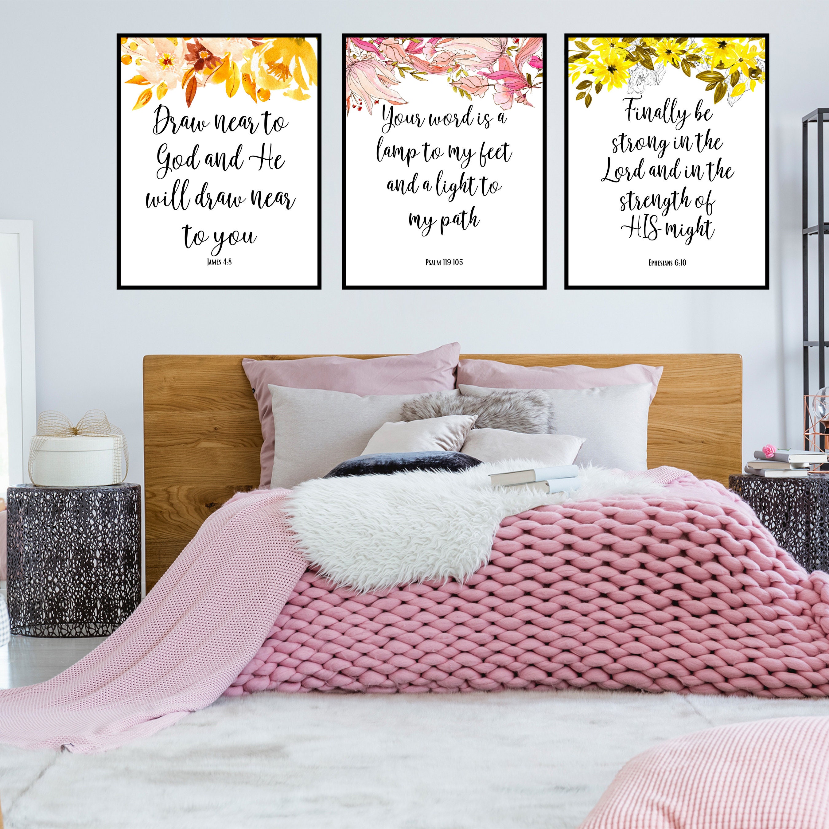 Set of 3 Prints Bible Verse Wall Art Bible Quote Print Etsy