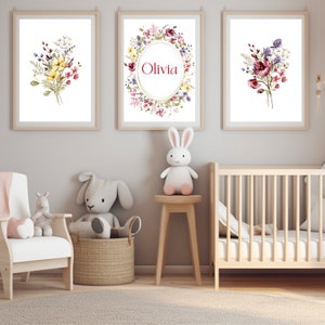 Custom name Set of 3 Nursery Printable, Set of 3 Baby Girls Floral Nursery Wall Art Prints, Girls Nursery Wall Art, Instant Digital Download image 6