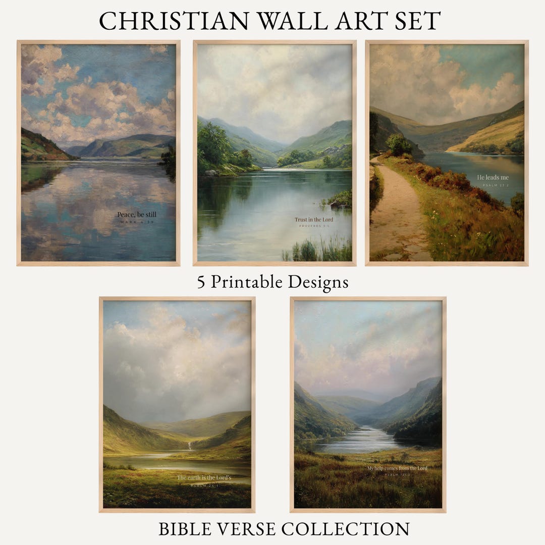 Christian Landscape Bible Verse Art Set Prints, Vintage Devotional ...