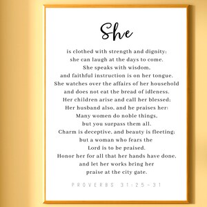 Spreuken 31: 25-31 Wall Art afdrukbare christelijke Moederdag cadeau moeder bijbelvers afdrukbare Moederdag schrift cadeau Moederdag decor