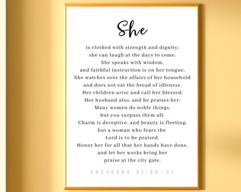 Proverbs 31: 25-31 Wall Art Printable Christian Mothers Day Gift  Mom Bible Verse Printable  Mothers Day Scripture Gift Mother's Day Decor