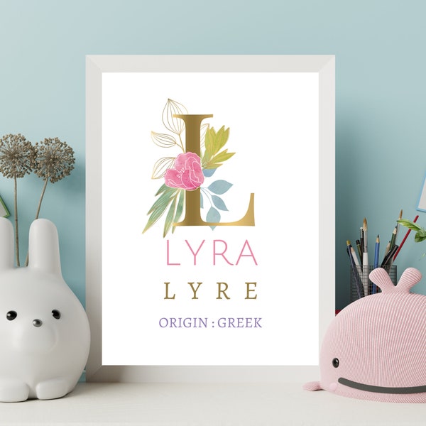 Lyra Name Meaning Customizable Baby Name Meaning Wall Art Girls Dedication Gift Modern Nursery Wall Art Girls Room Decor Baptism Gift Ideas