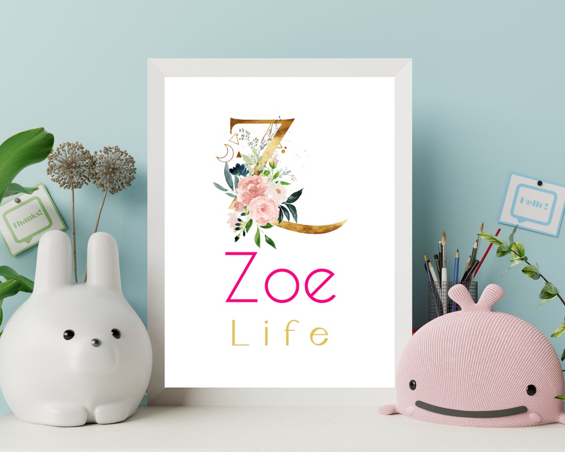 Zoe Name Meaning Wall Art Baby Names Nursery Sign Girl's Etsy