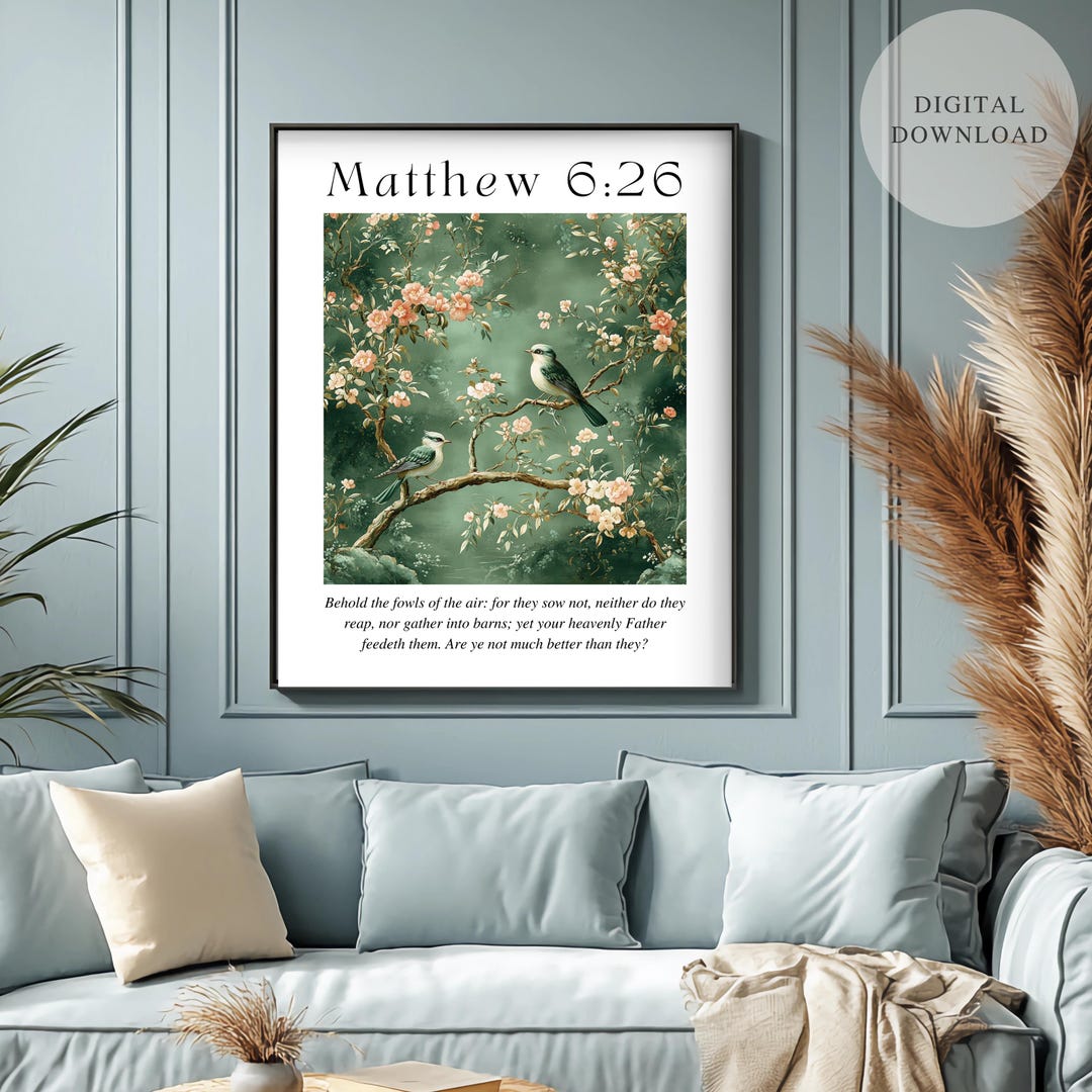 Matthew 6:26 Look at the Birds of the Air Vintage Christian Wall Art ...