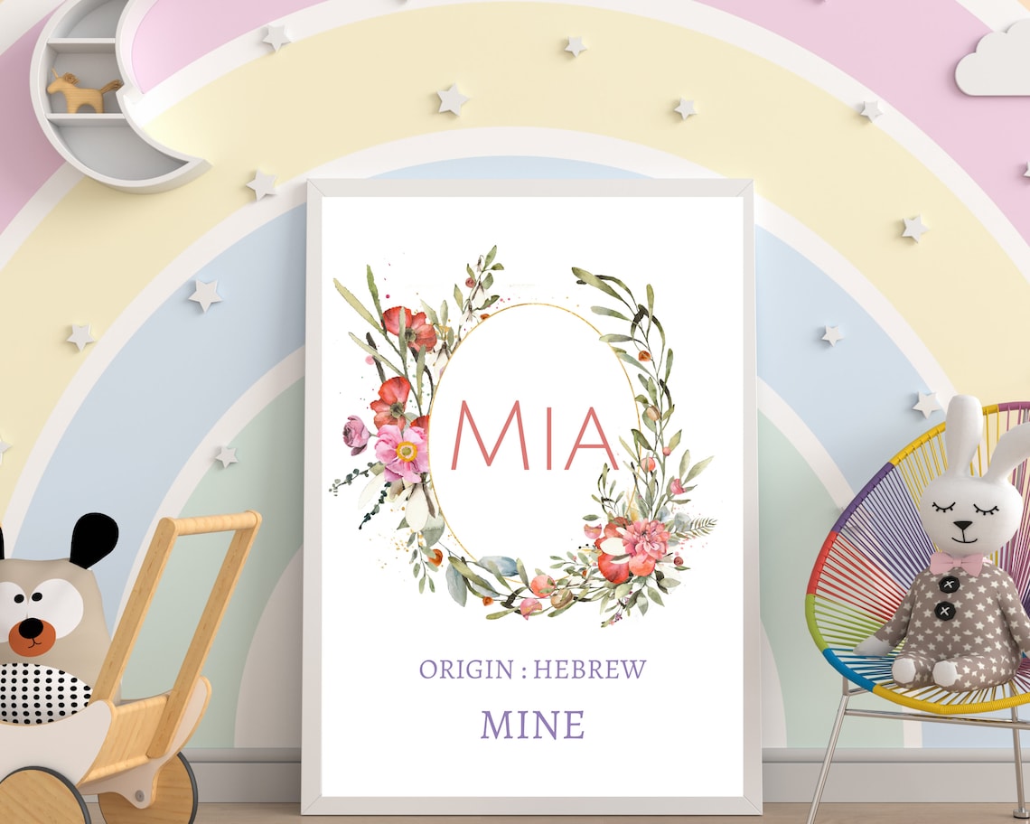 CUSTOMIZABLE Baby Girl Name Wall Art MIA Baby Name Meaning - Etsy