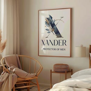 Xander Name Meaning Wall Art – Christian Printable Boy Name Decor – Floral Monogram Art – Protector of Men – Nursery Scripture Gift
