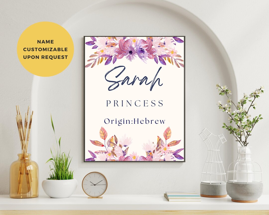 CUSTOMIZABLE Sarah Name Meaning Wall Art for Nursery Nursery Etsy