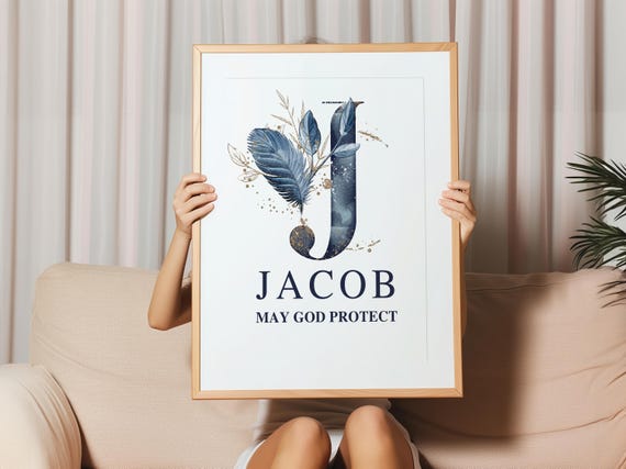 Personalized Jacob Name Print: Navy Floral Monogram, Christian