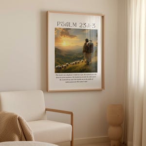 Psalm 23 Wall Art Printable, The Lord is My Shepherd Decor, Christian Scripture Art, Shepherd and Sheep Bible Verse Print