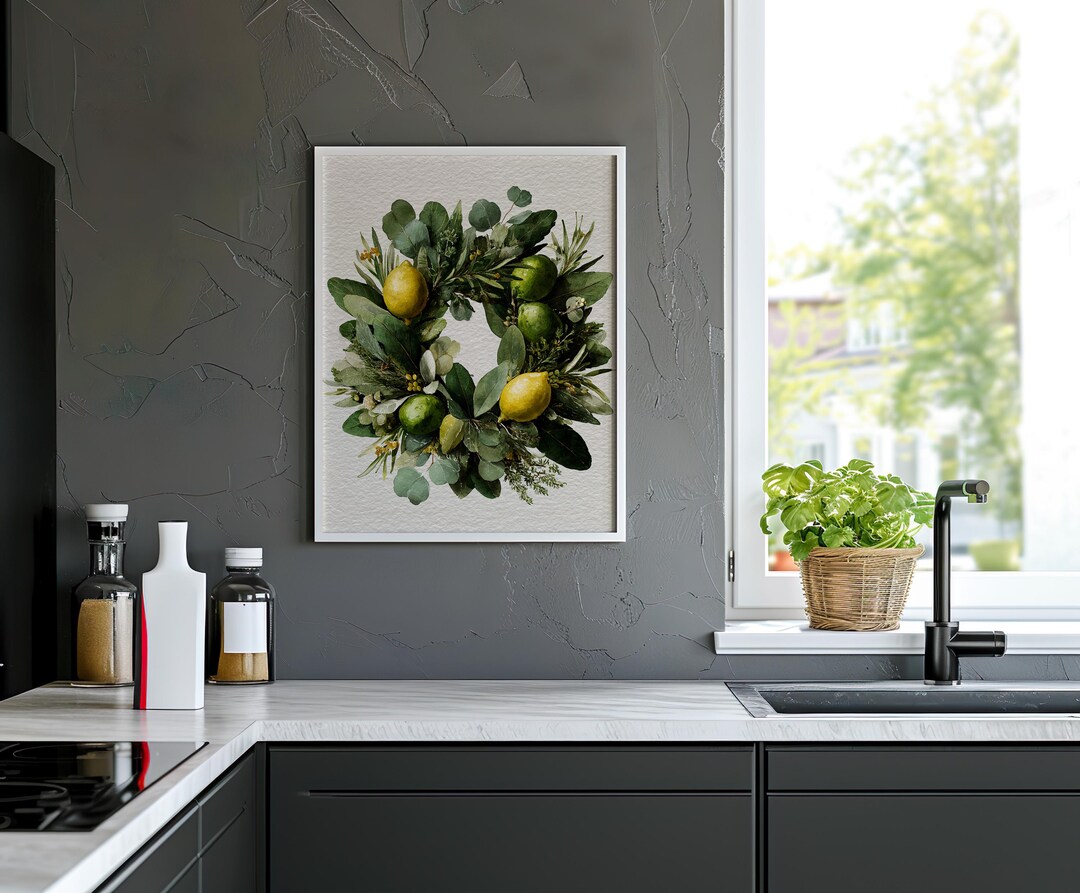add a touch of nature to your kitchen with citrus... Citrus & Herb Wreath Kitchen Wall Art Printable (no Text) – Eucalyptus ...