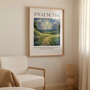 Lámina de arte mural del Salmo 33:6, póster bíblico con paisaje escénico, decoración cristiana para el hogar (descarga digital)