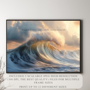 Vintage Christian Wall Art Printable Psalm 107 Waves Bible Verse Print ...