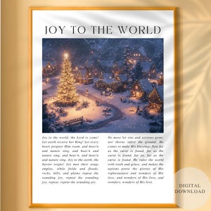 Joy to the World Christmas Carol Printable Wall Art Vintage Christmas Art Christmas Song  Print Christian Hymn Lyrics Poster Christmas Print