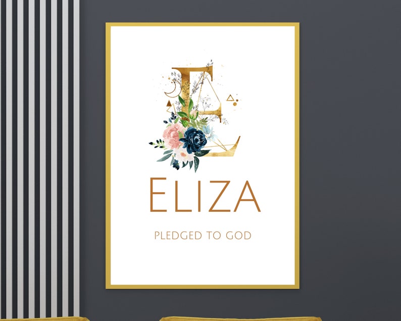 Eliza Nursery Name Sign Floral Watercolor Nursery Wall Art Girl Nursery Decor Elegant Kids Room Decor Watercolor Letter Wall Art Decor Gifts image 5