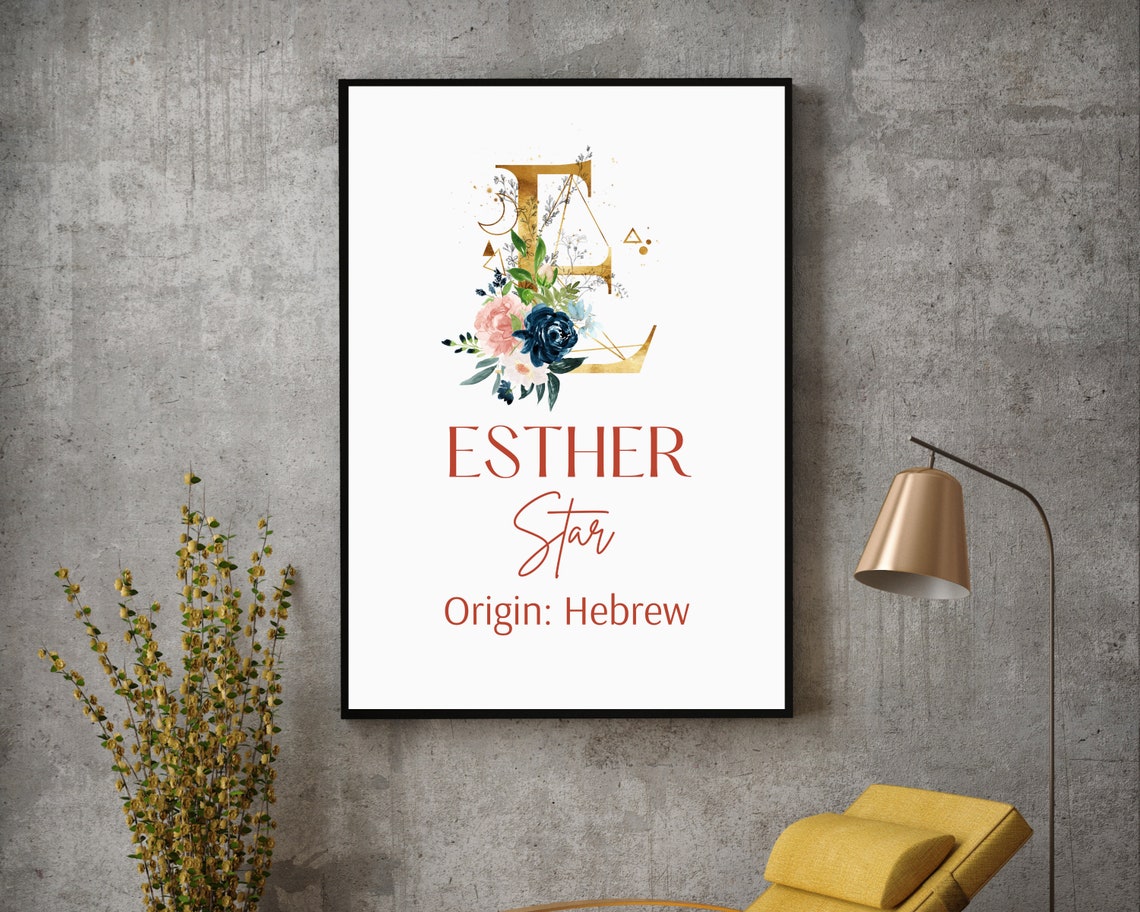 Esther Name Meaning Printable Kids Room Wall Art Baby Name Etsy