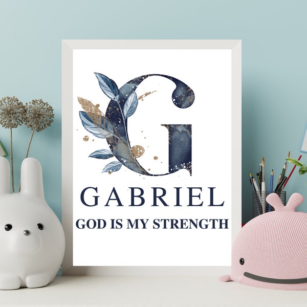 CUSTOMIZABLE Gabriel Boys Name Meaning Wall Art Printable, Modern Room Décor Blue Boys Room Sign, Teen Personalized Gift