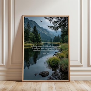 Isaiah 40:31 Wall Art – Soar on Wings Like Eagles – Christian Bible Verse Printable – Faith Mountain Landscape Scripture Decor