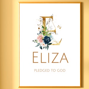 Eliza Nursery Name Sign Floral Watercolor Nursery Wall Art Girl Nursery Decor Elegant Kids Room Decor Watercolor Letter Wall Art Decor Gifts image 1