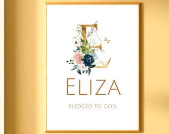 Eliza Nursery Name Sign,  Floral Watercolor Nursery Wall Art, Girl Nursery Decor, Elegant Kids Room Decor, Watercolor Letter Wall Art Decor