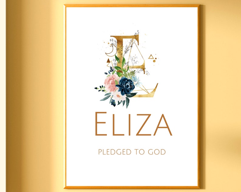 Eliza Nursery Name Sign Floral Watercolor Nursery Wall Art Girl Nursery Decor Elegant Kids Room Decor Watercolor Letter Wall Art Decor Gifts image 1