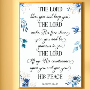 The LORD Bless Numbers 6 Printable Wall Art, The Aaronic Blessing Wall Art Printable, Numbers 6:24-26 Scripture Print image 1