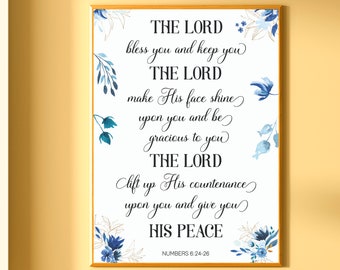 The LORD Bless Numbers 6 Printable Wall Art, The Aaronic Blessing Wall Art Printable, Numbers 6:24-26 Scripture Print