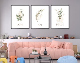 Love Joy Peace Set of 3 Wall Art Printable  New Modern Christian Prints  Aesthetic Scripture Art Bible Verse