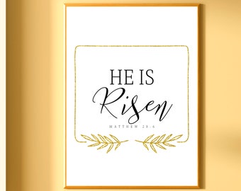 Easter Wall Art Printable  Matthew 28:6 HE is Risen Poster  Minimal Christian Art  Christian Minimalist Wall Decor