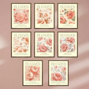 Set of 8 Christian Digital Wall Art Religious Home Decor Bible Verse Print Collection Christian Value Bundle The Beatitudes Gallery Wall Art