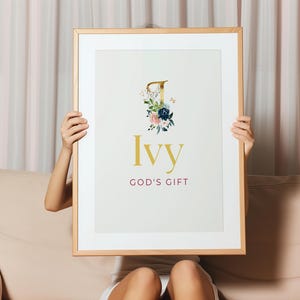 Ivy Name Meaning Wall Art | God&#39;s Gift Christian Nursery Print | Floral Monogram Scripture Decor | Personalized Baby Girl Gift