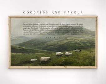 Salmo 23 Paisaje de ovejas Marco Arte para TV, Pintura rústica cristiana de pasto (Descarga digital)