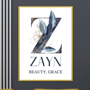 Custom Nursery Print Zayn Name Meaning Wall Art Printable Girls Room Wall Decor Dedication Printable Custom Name Print Baby Room Decor