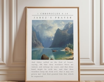 Impresión artística de las Escrituras sobre la oración de Jabes en el lago de la montaña (descarga digital)