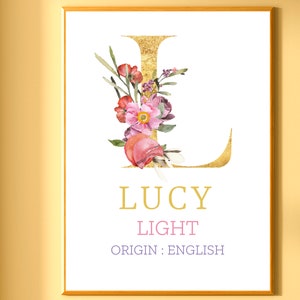 Significado do nome Lucy, arte de parede para impressão, arte de parede para quarto de bebê, pôster moderno para quarto de bebê, presente para bebê