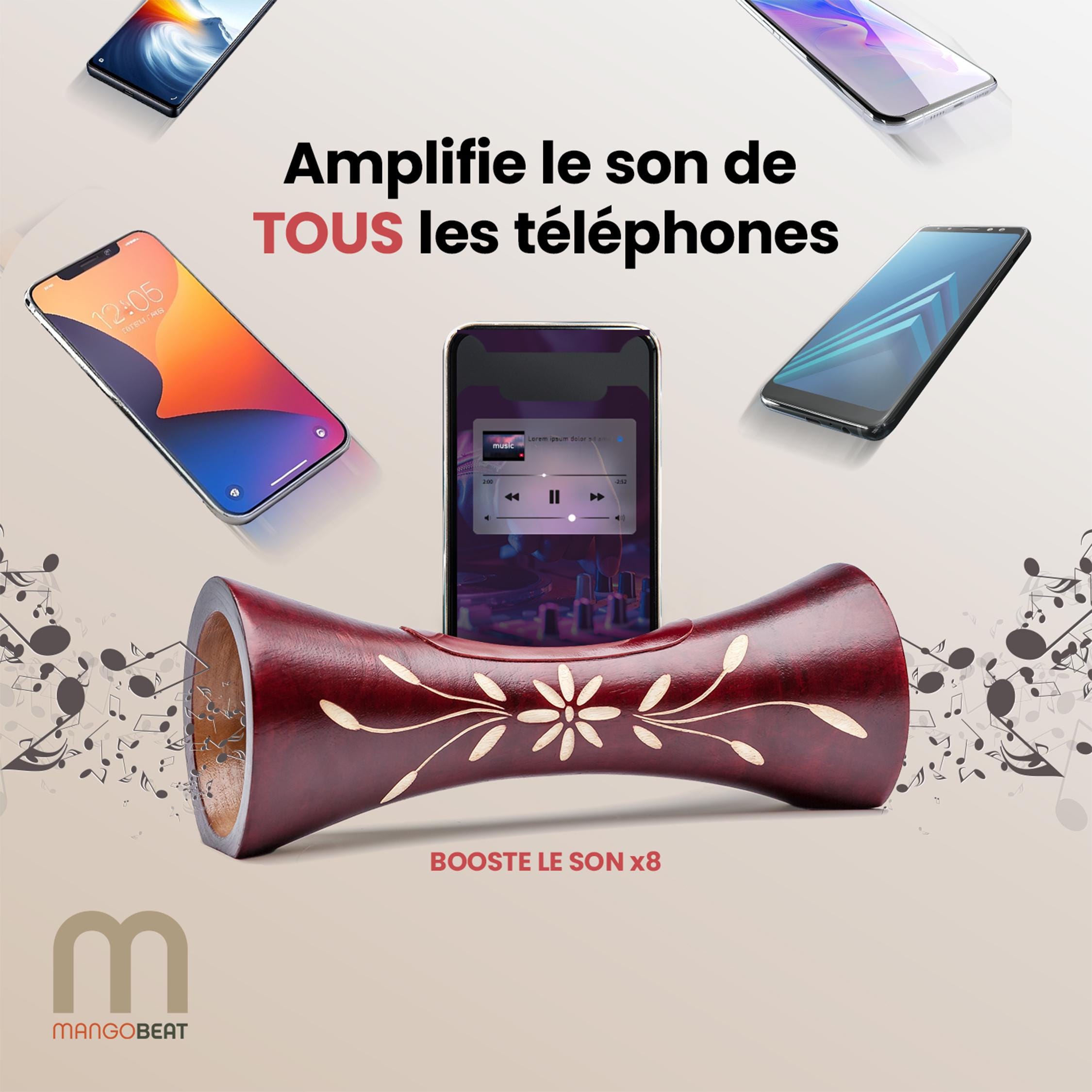 Mangobeat - Enceinte En Bois Naturel Pour Smartphone - Amplification Sans Électricité - Design Unique Artisanal - Modèle Girafe Wengé 25cm