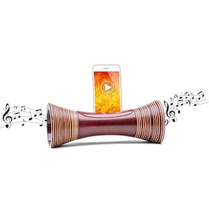 Mangobeat® – Lautsprecher aus Naturholz, kompatibel mit allen Telefonen, funktioniert ohne Strom, handgefertigt – „Bordeaux Strié“ 25 cm